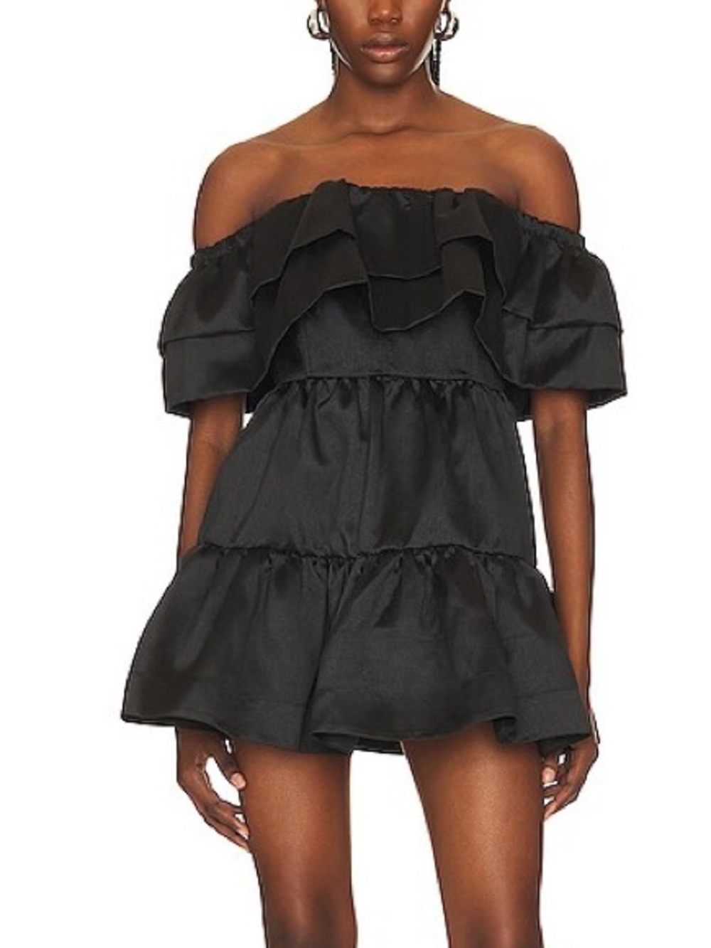 Aureta Off-Shoulder Ruffle Tiered Dress - Black